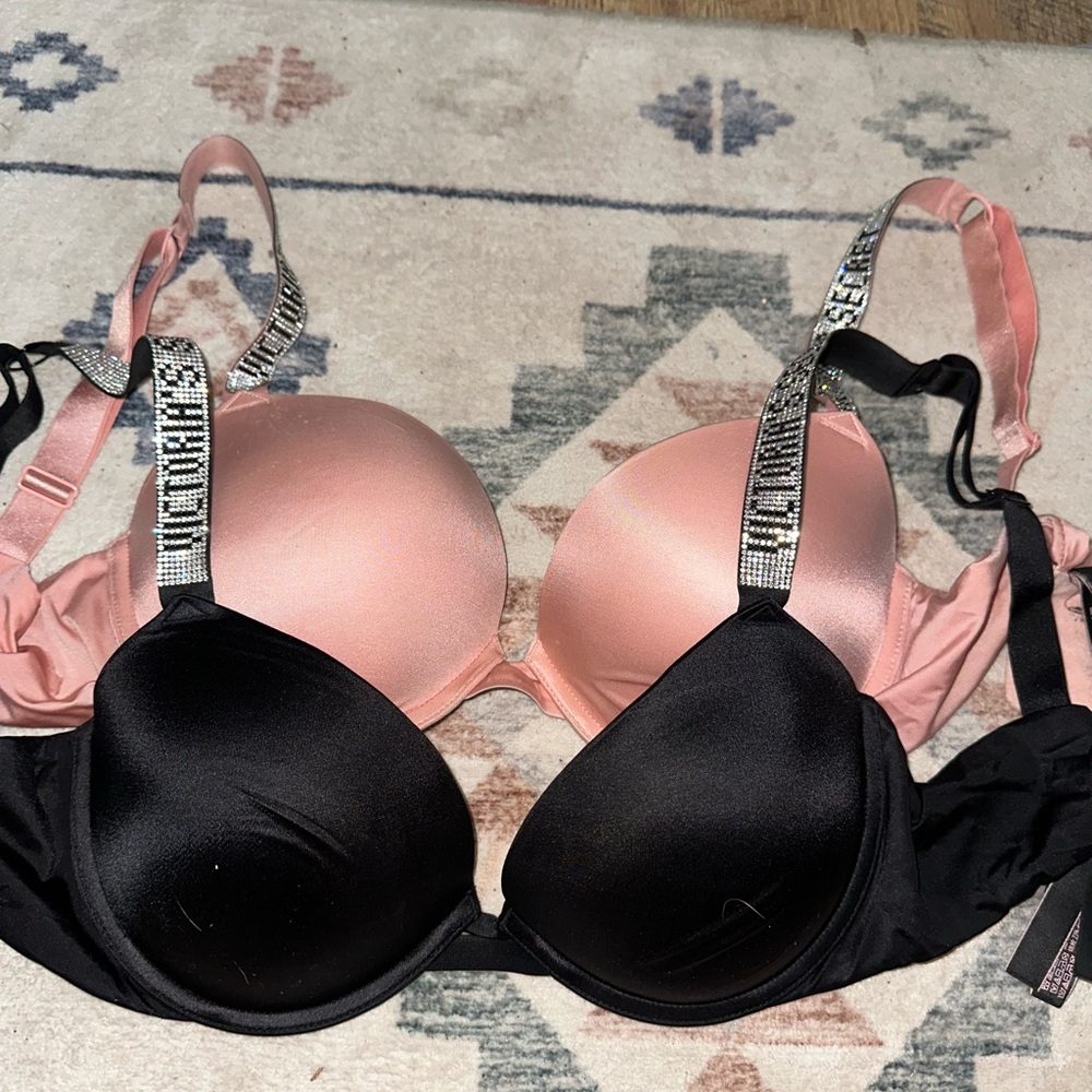 Victoria's Secret Pink and Black Bra with Rhinestone Straps